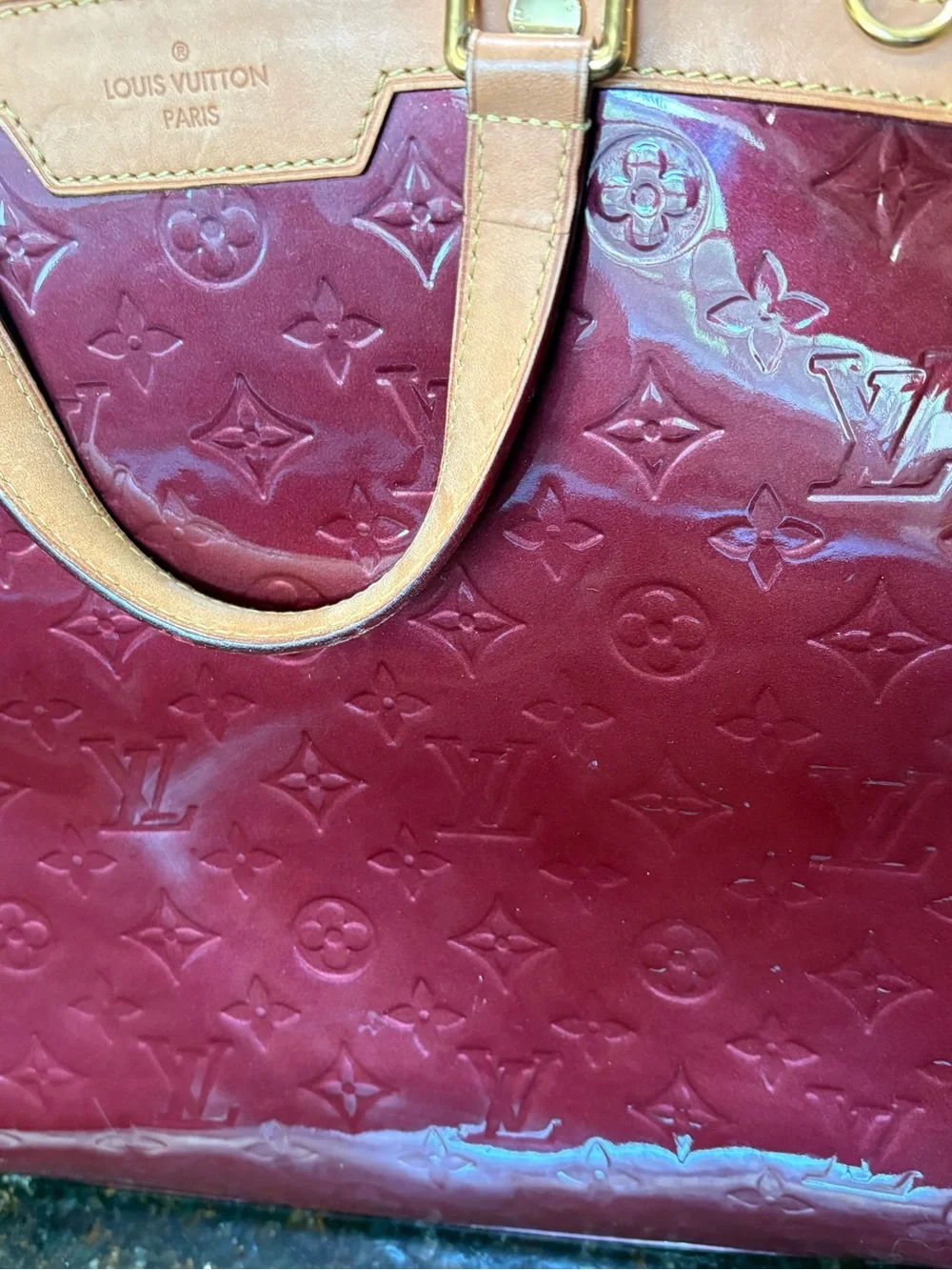 Authentic Louis Vuitton Vernis Satchel in Burgundy with Natural Trim